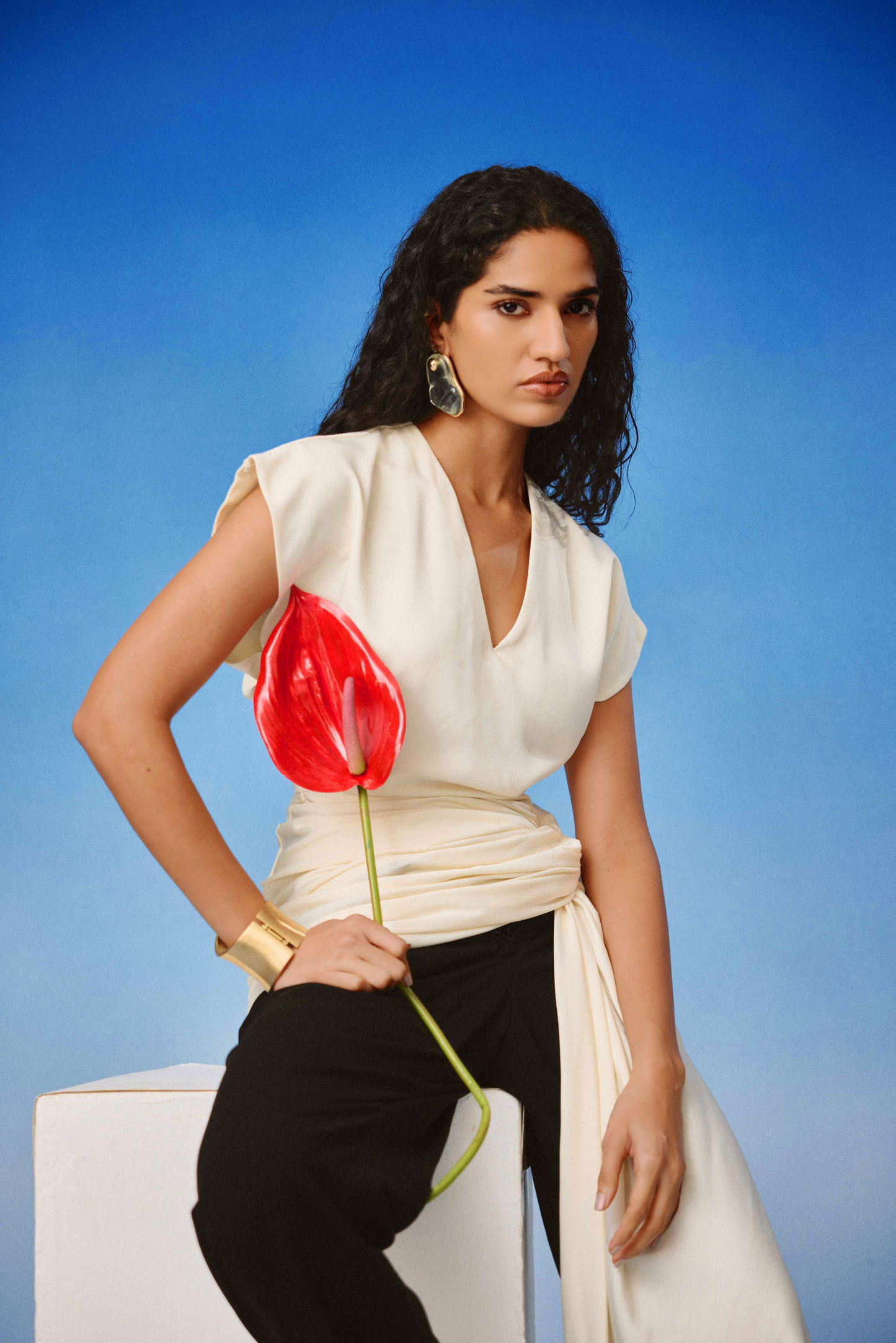 Echo Ivory Drape Top