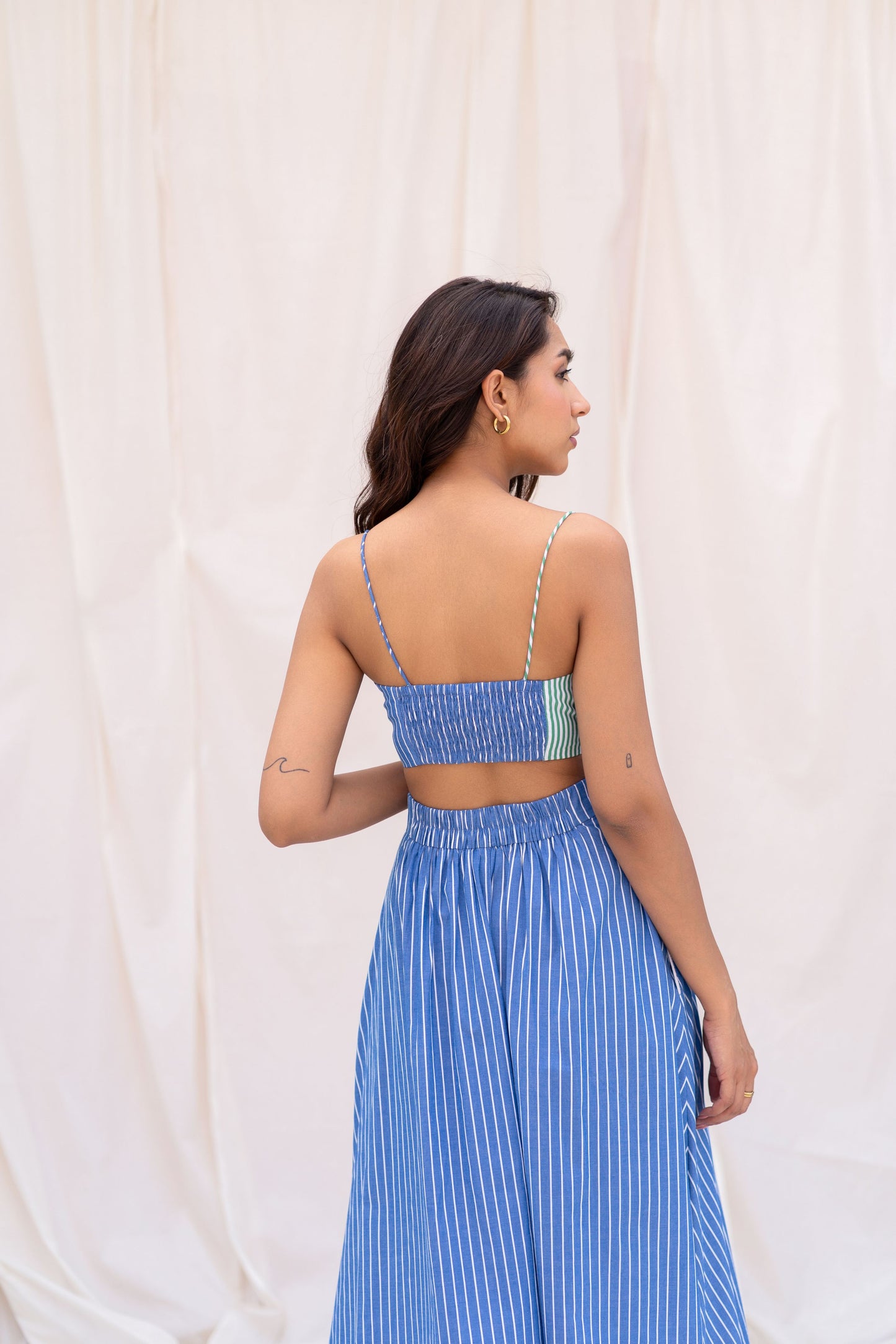 Half & Half Striped Crop Top and Skirt Set