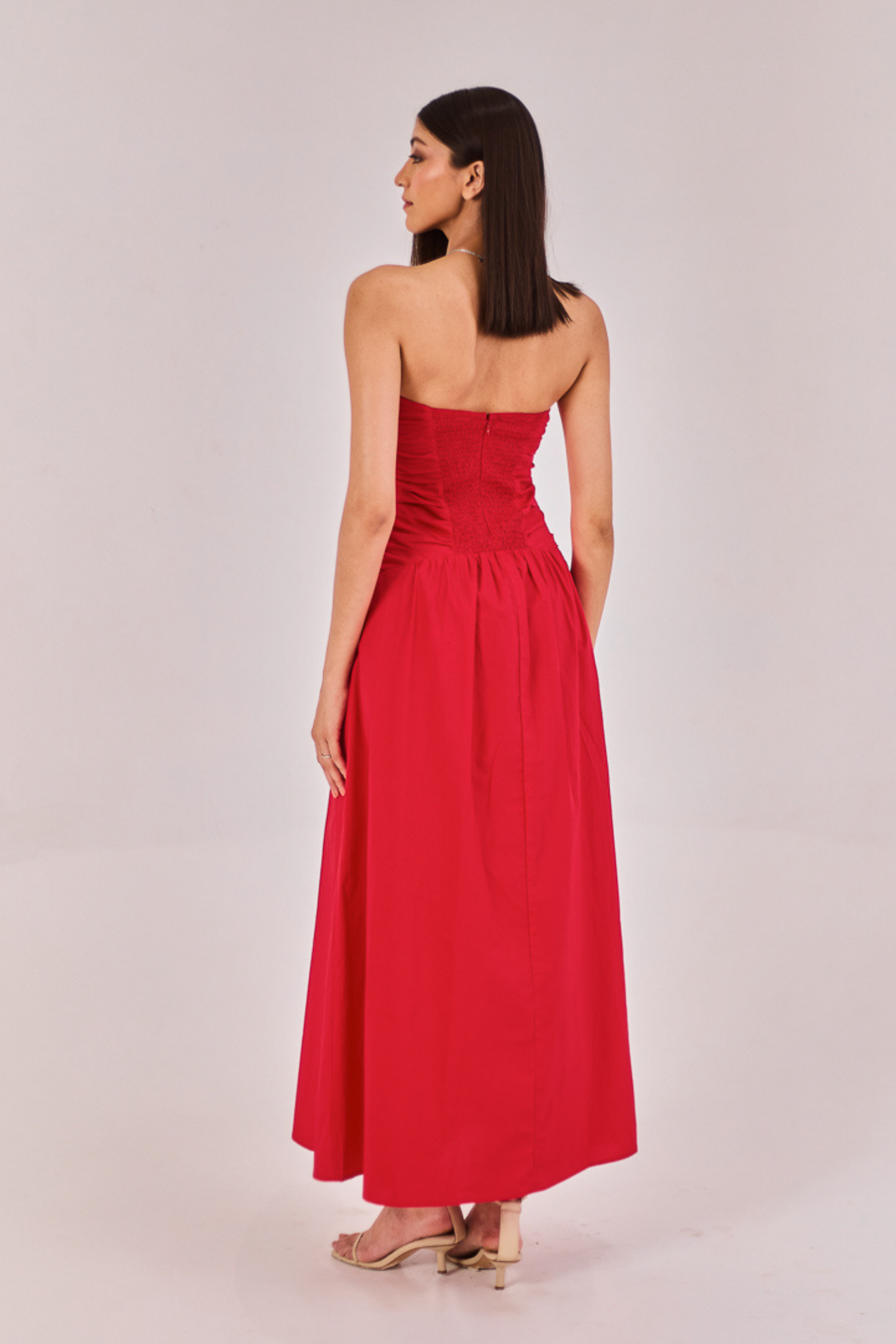 Red Strapless Midi Dress