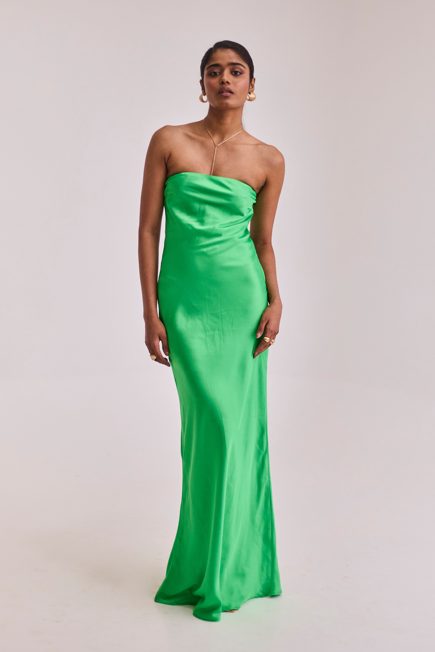Green Satin Maxi Slip Dress