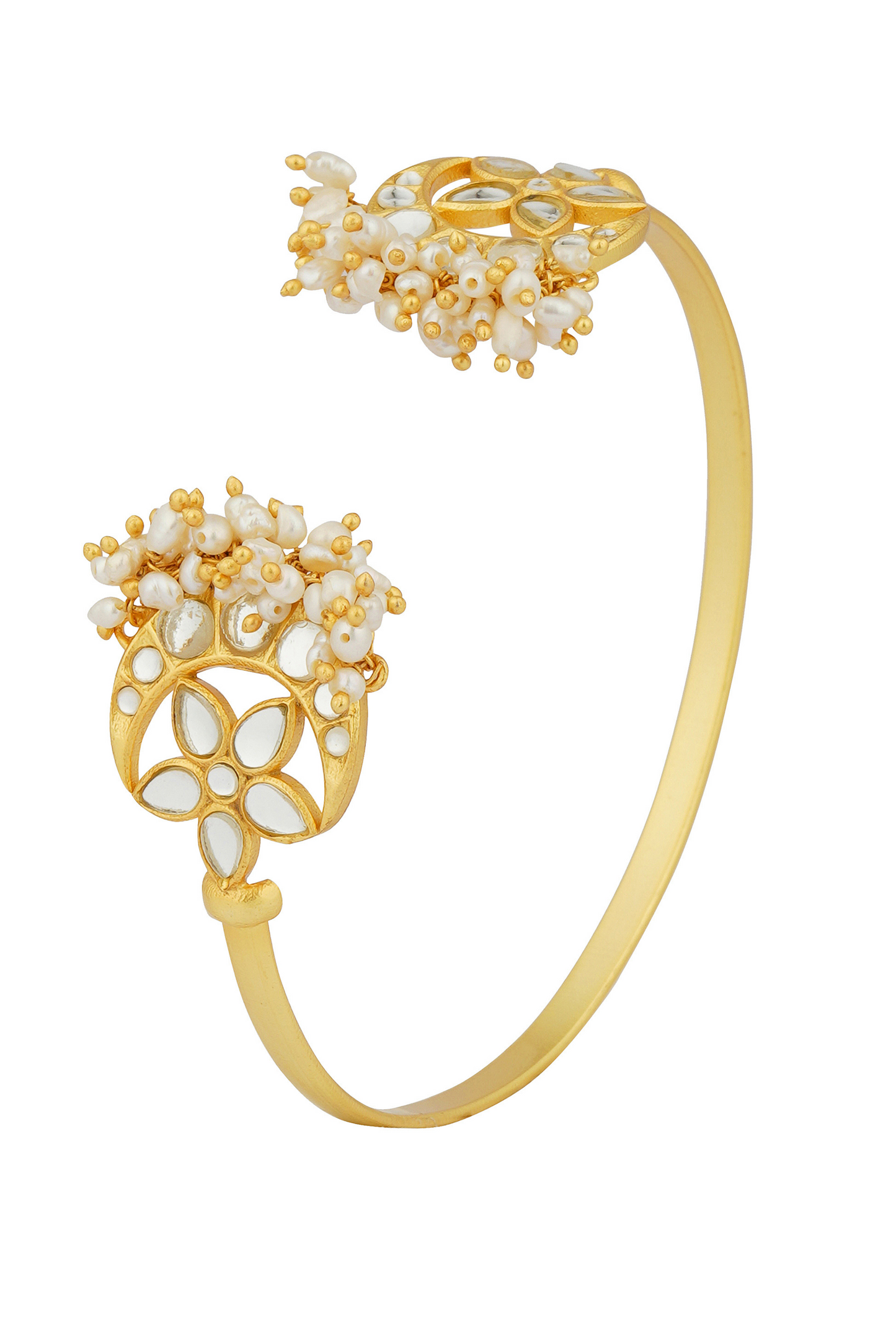 Chaand Phool Bracelet with Mirror Polki and Pearls