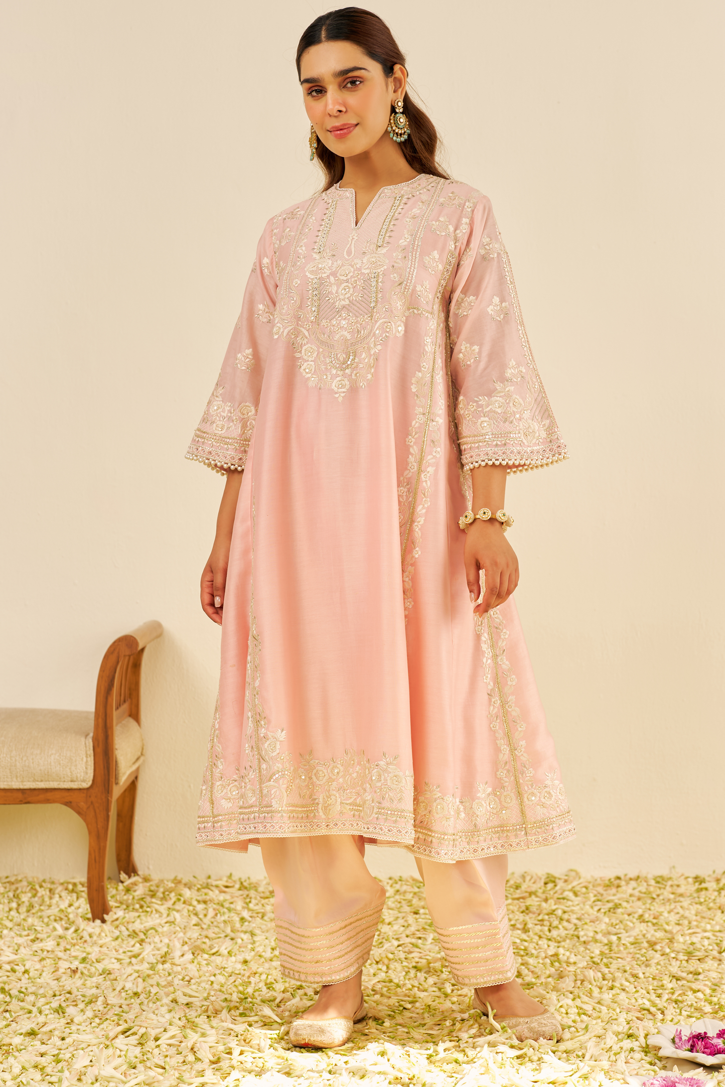 Maziya - Blush Pink Long Chauga With Salwar and dupatta