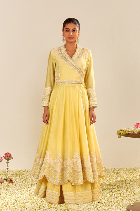 Ameena- Lemon Yellow Long Anarkali With Skirt