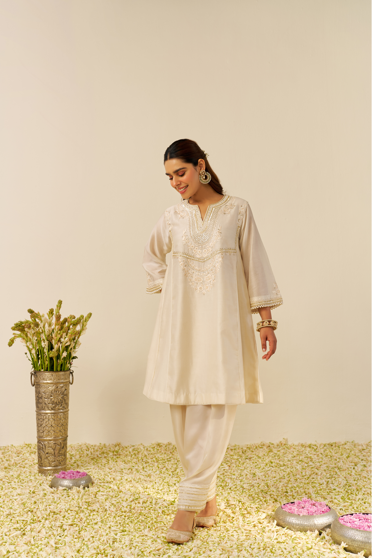 Aiza - Daisy Ivory Short Chauga With Salwar with Dupatta