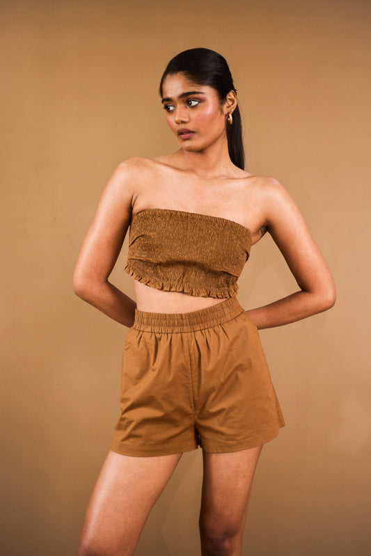 Brown Smocked Tube Top