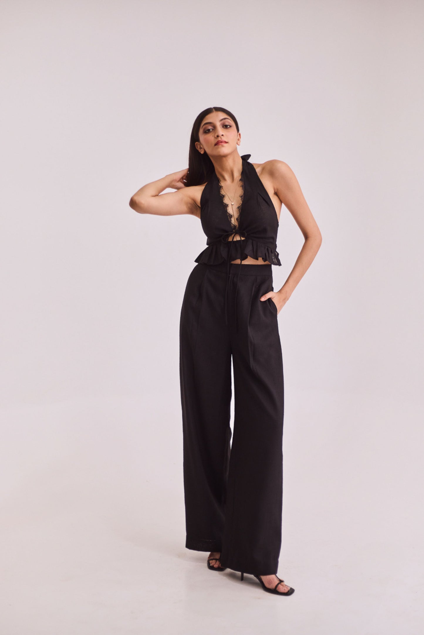 Black Halter Top & Trouser Set