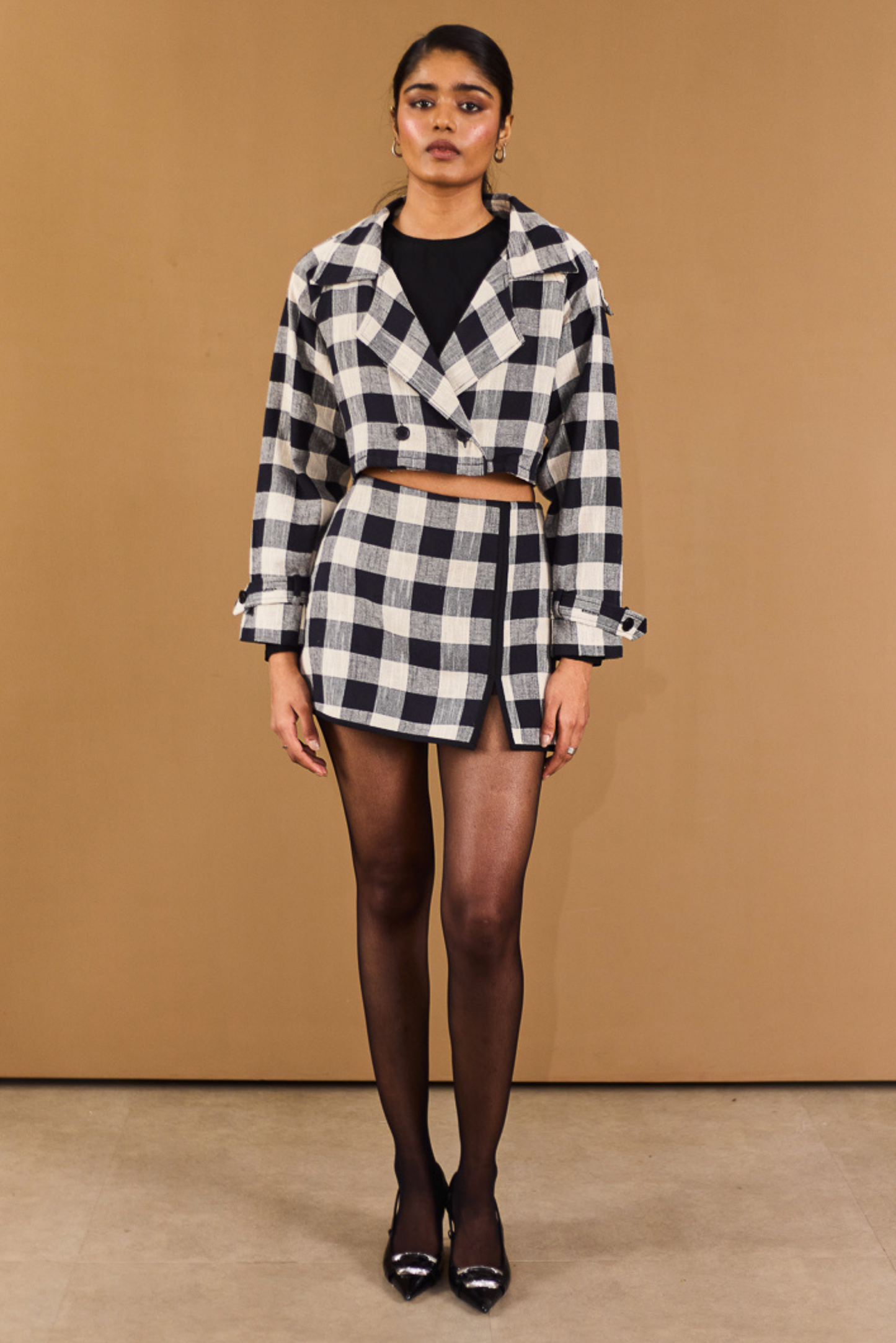 Checkered Croppped Blazer
