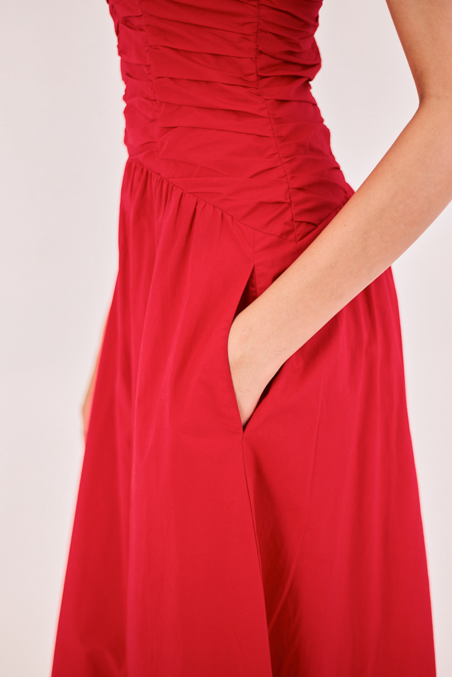 Red Strapless Midi Dress
