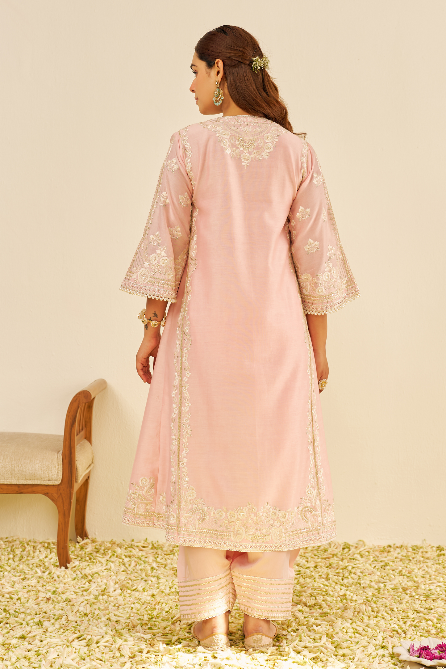 Maziya - Blush Pink Long Chauga With Salwar and dupatta