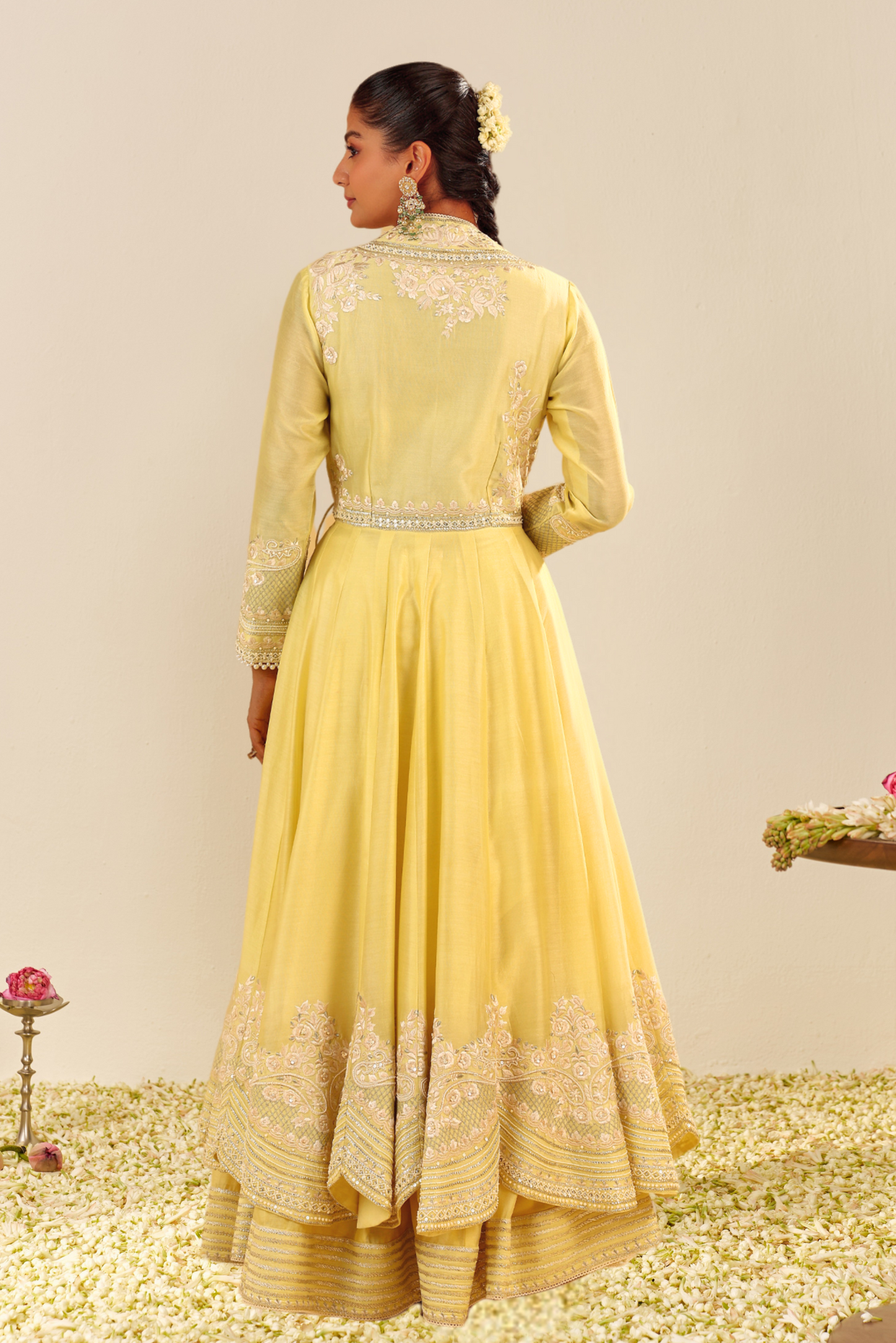 Ameena- lemon Yellow Long Anarkali With Skirt With Dupatta