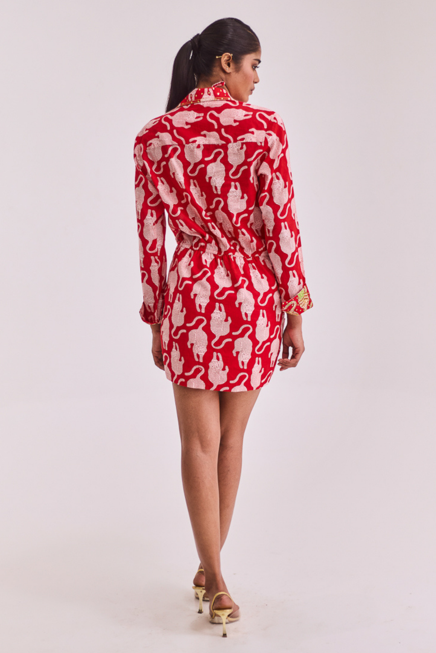 Red Tiger Print Dress with Embroidery