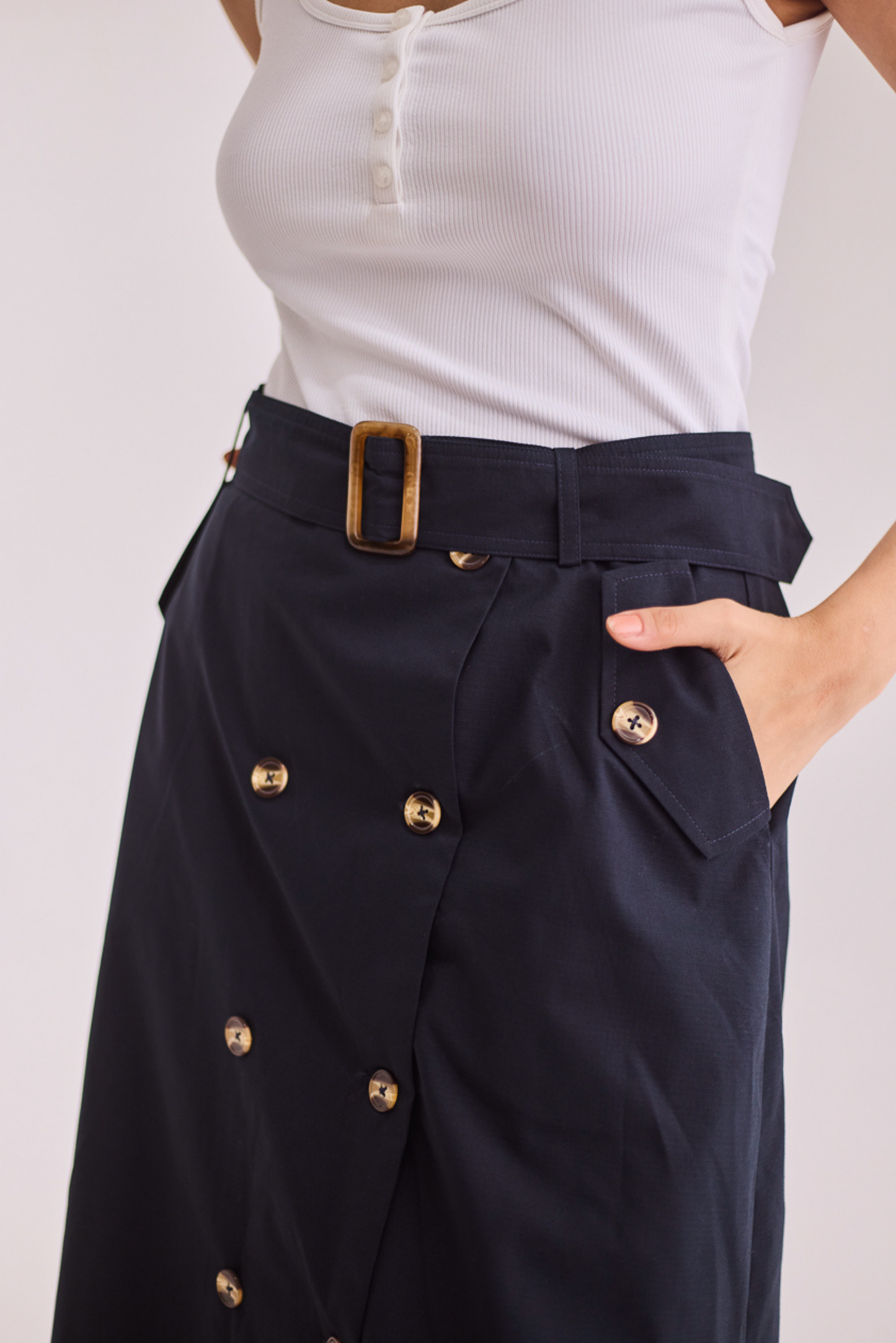 Navy Blue A-line Midi Skirt