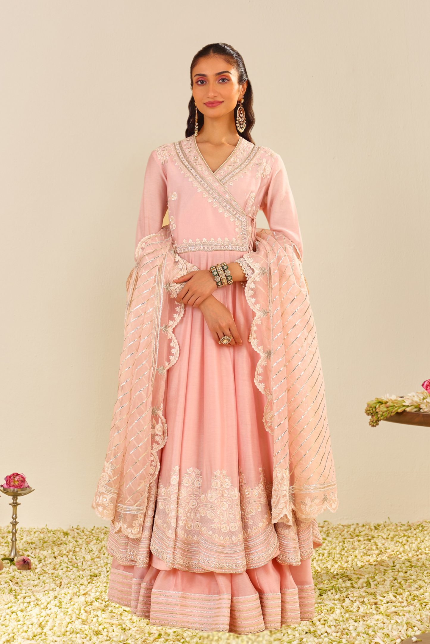 Ameena- Pink Long Anarkali With Skirt And Dupatta