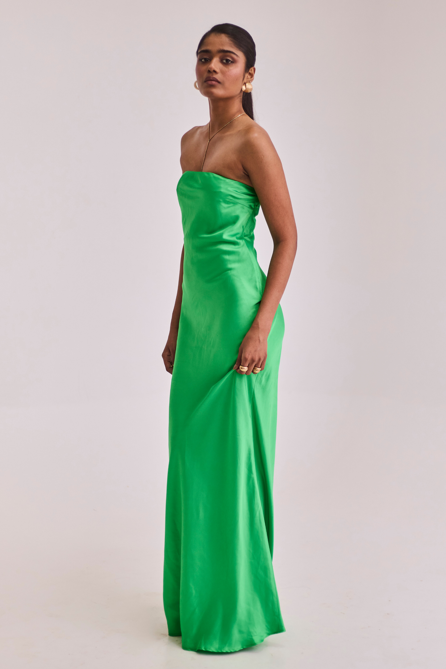 Green Satin Maxi Slip Dress