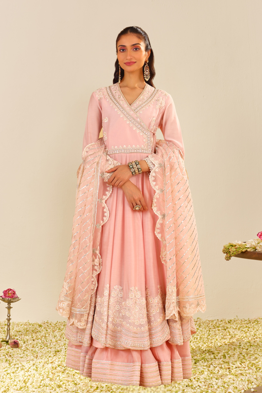 Ameena- Pink Long Anarkali With Skirt