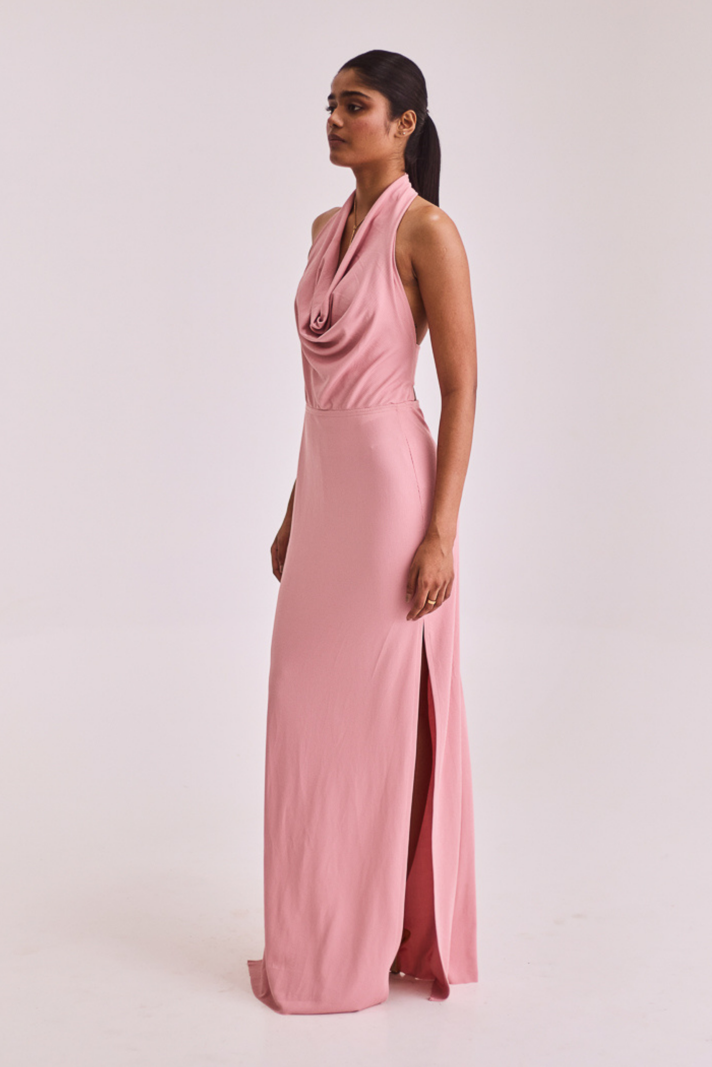 Pink Cowl Neck Maxi Dress