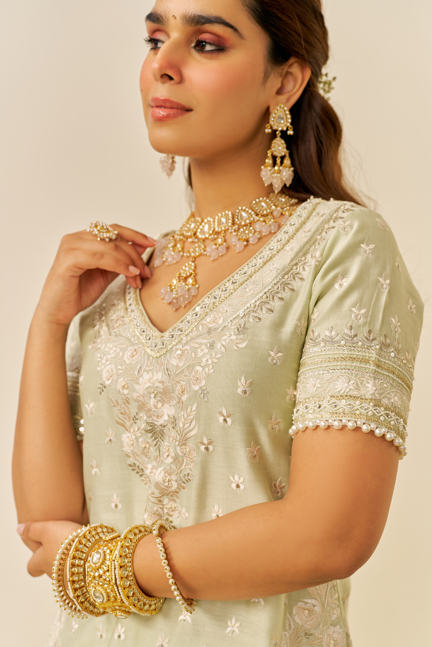 Sameeha - Mint Green Short Kurta With Sharara With Dupatta