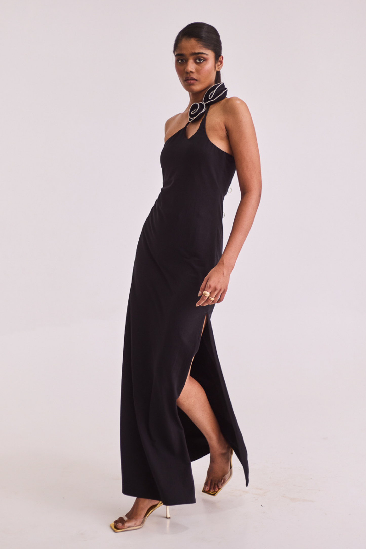 Black Maxi Dress with Rose Detailing