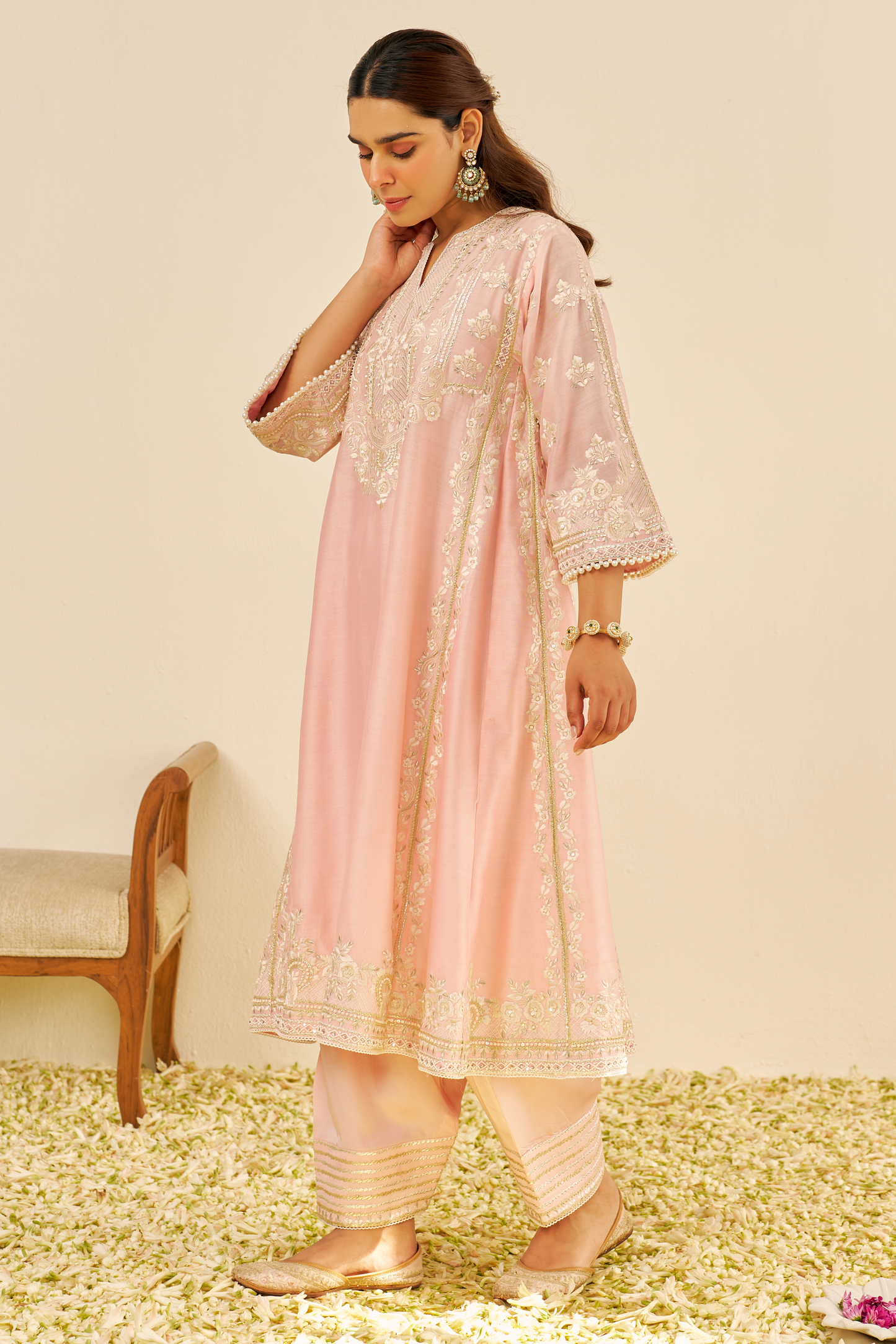 Maziya - Blush pink Long Chauga With Salwar