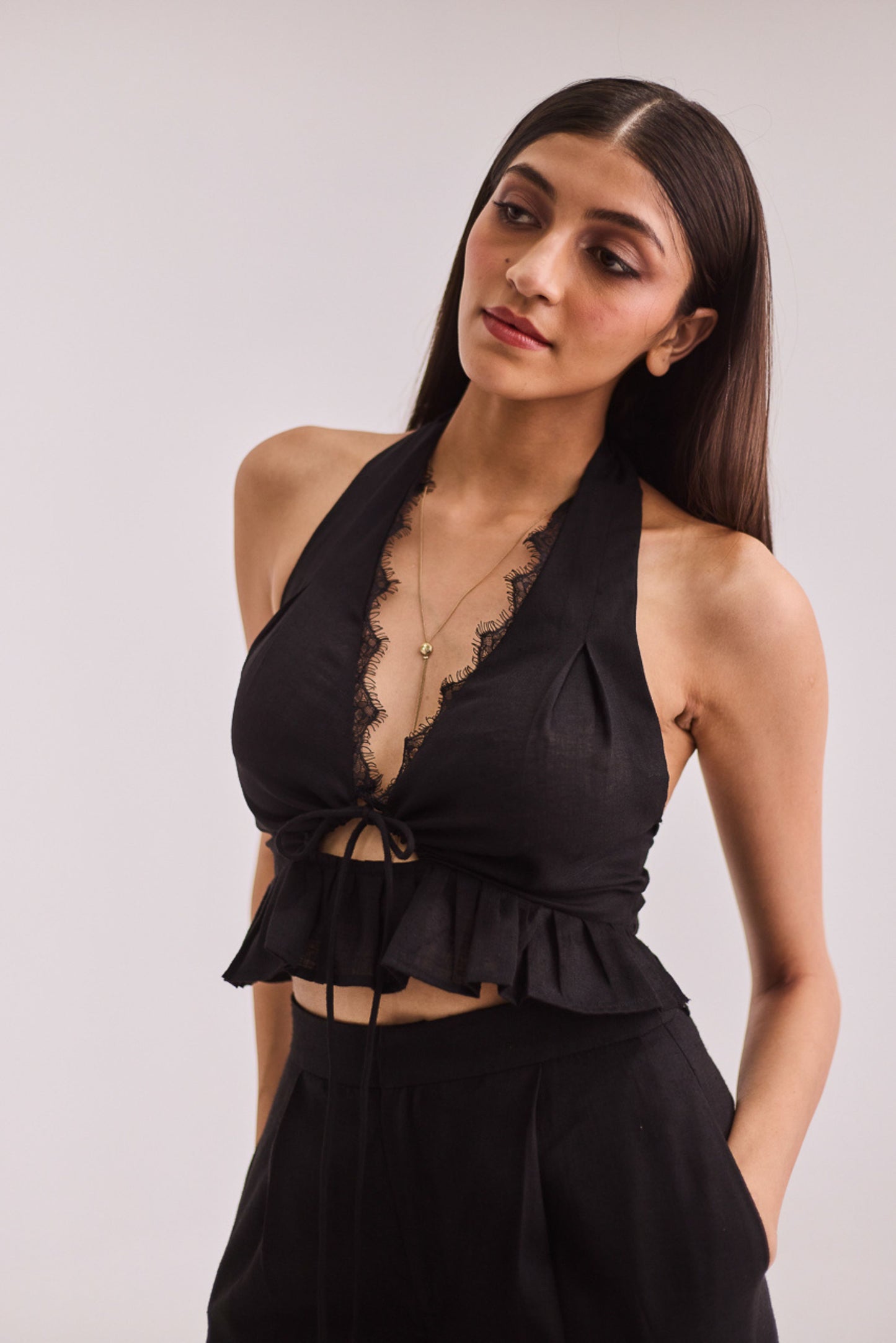 Black Halter Top & Trouser Set