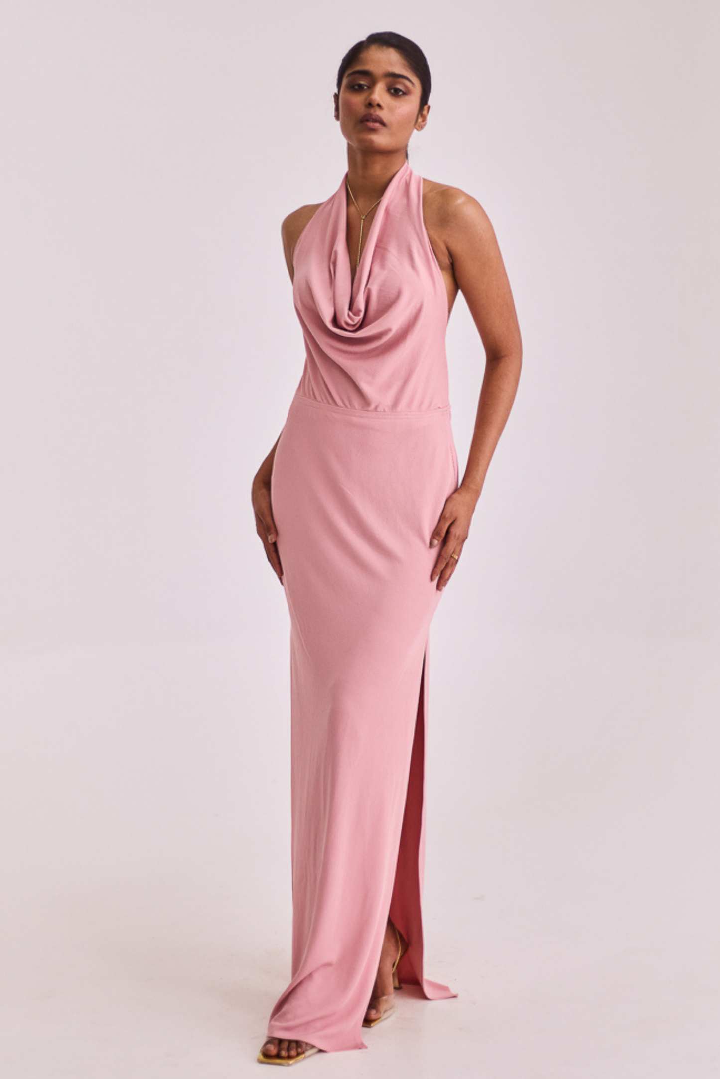 Pink Cowl Neck Maxi Dress