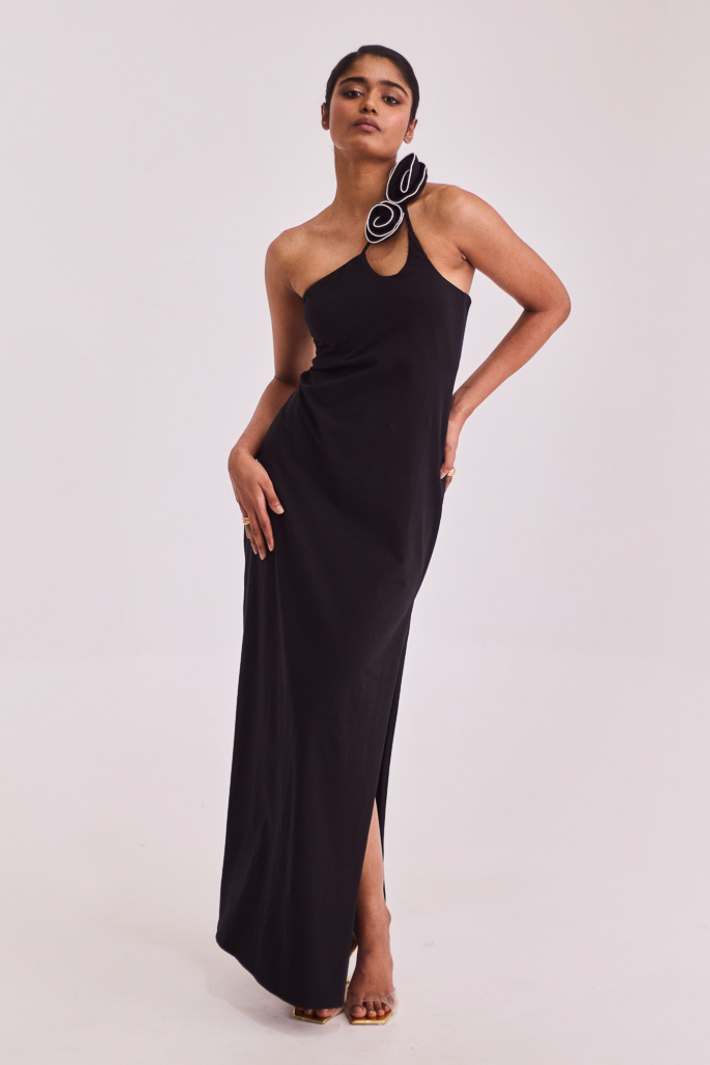 Black Maxi Dress with Rose Detailing