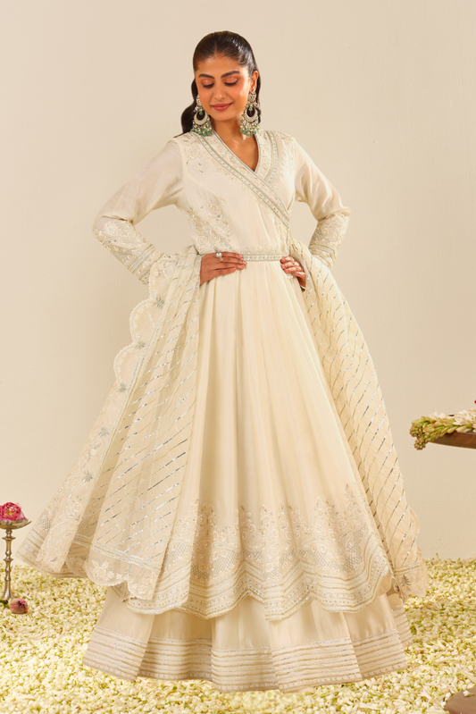 Ameena - Daisy Ivory Long Anarkali With Skirt And Dupatta