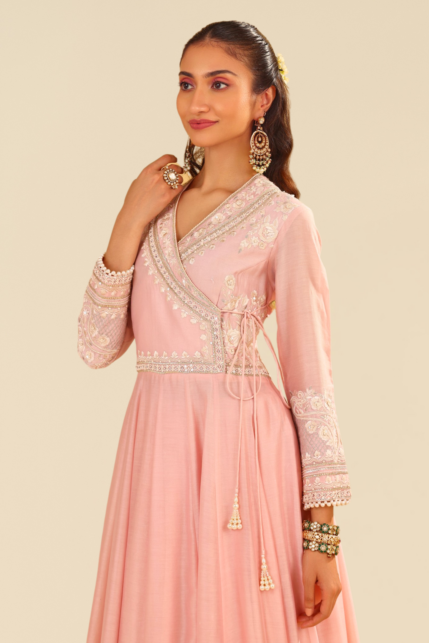 Ameena- Pink Long Anarkali With Skirt And Dupatta