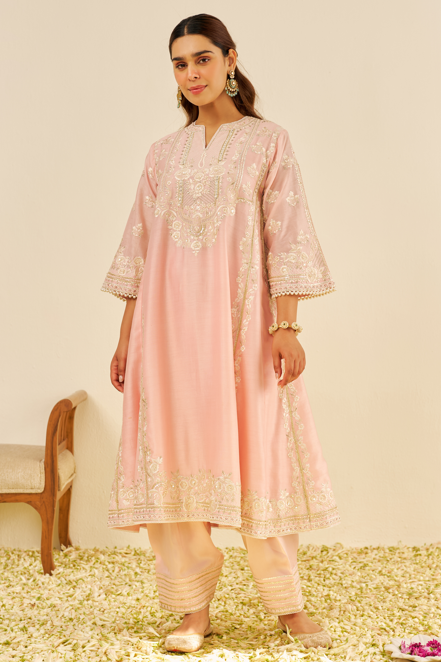 Maziya - Blush pink Long Chauga With Salwar