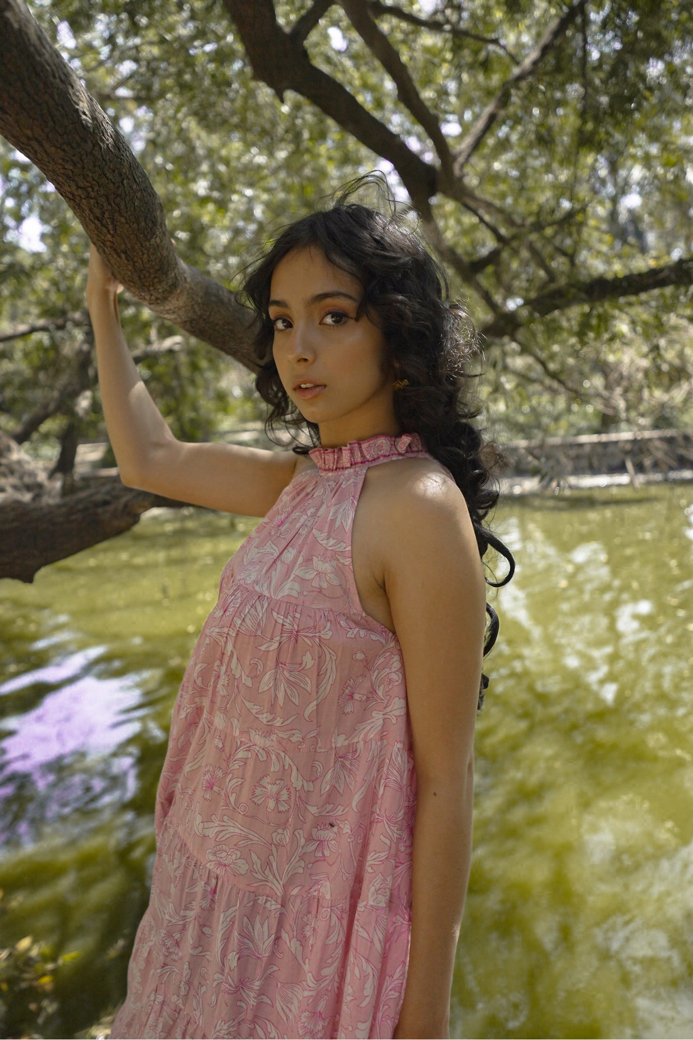 Lila Neck Gathered Dress - Rose