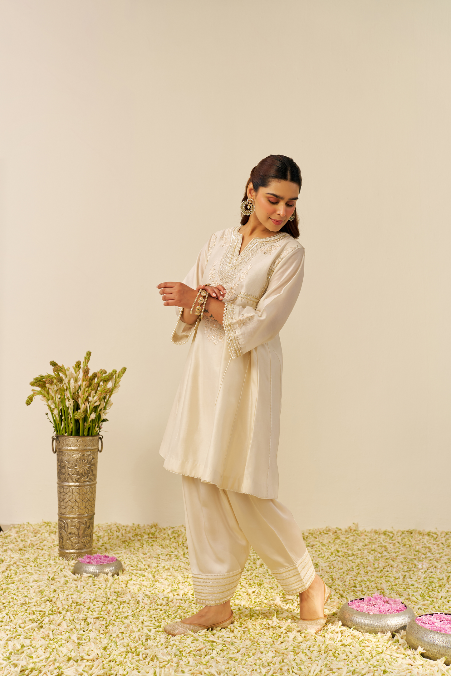 Aiza - Daisy Ivory Short Chauga With Salwar with Dupatta