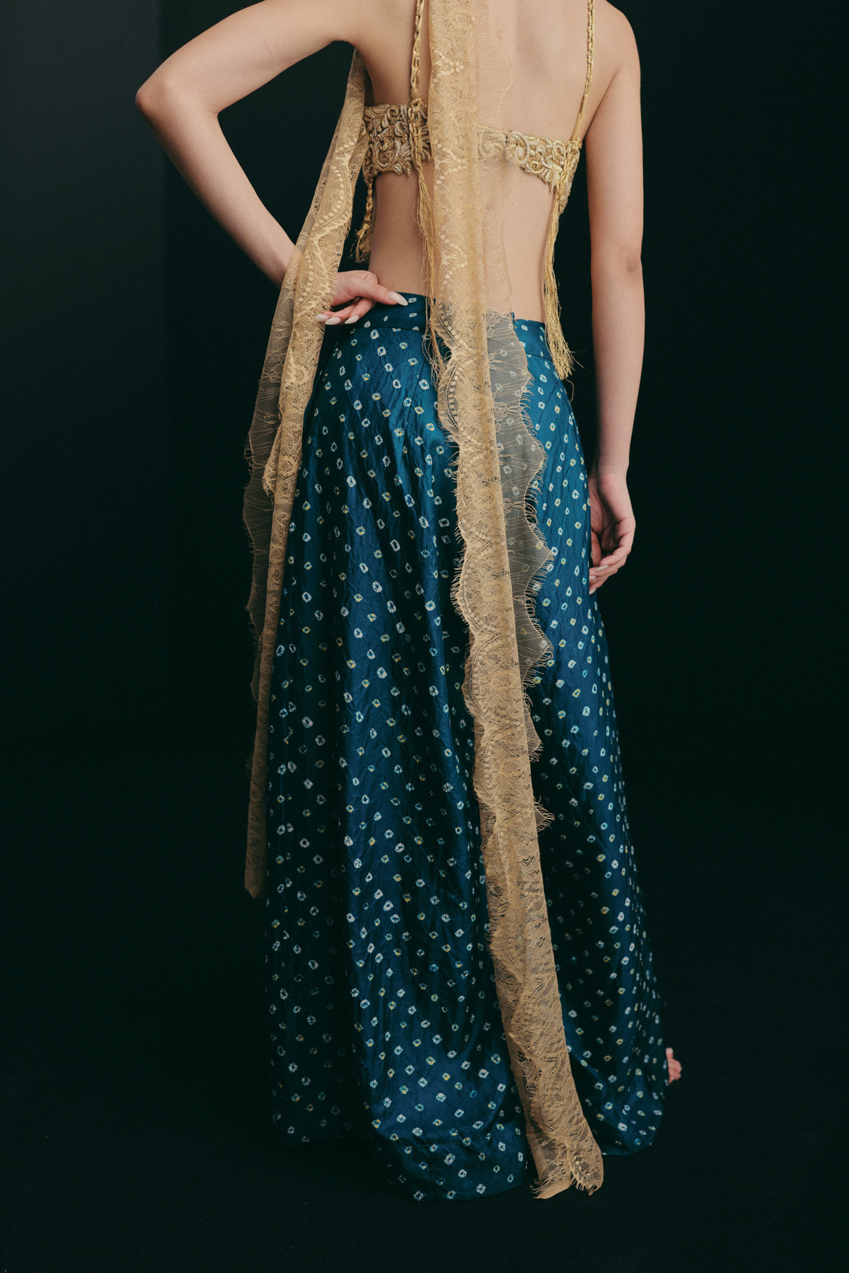 Teal Bandni Trousers, Gilded Shells