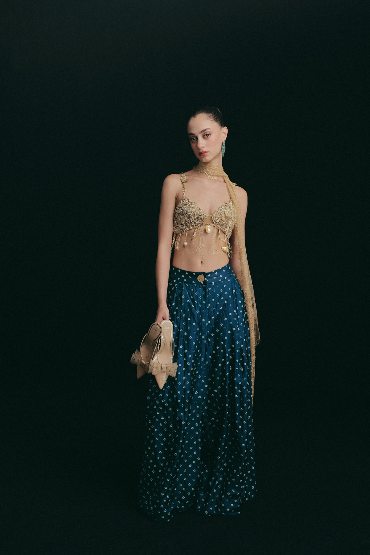 Teal Bandni Trousers, Gilded Shells