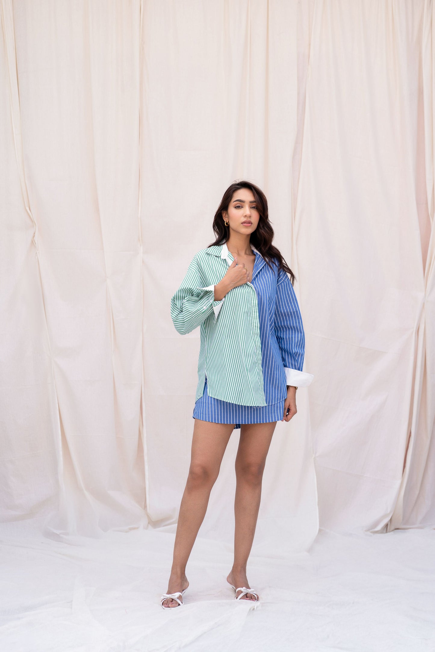 Half & Half Striped Shirt & Skort Set