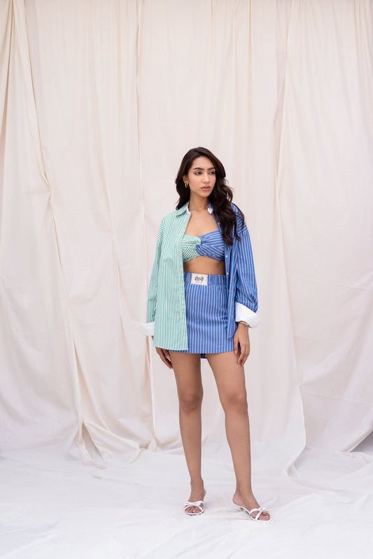 Half & Half Striped Set with Crop Top