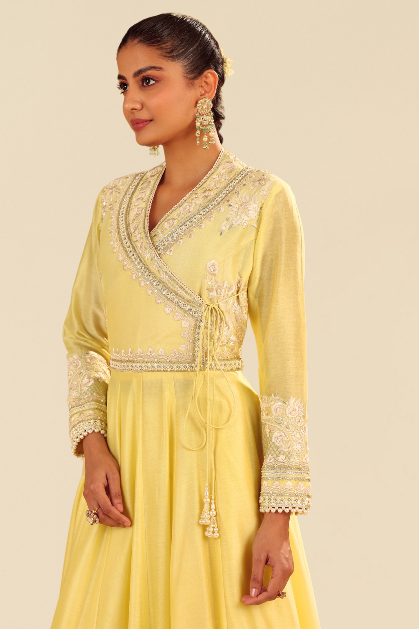 Ameena- lemon Yellow Long Anarkali With Skirt With Dupatta