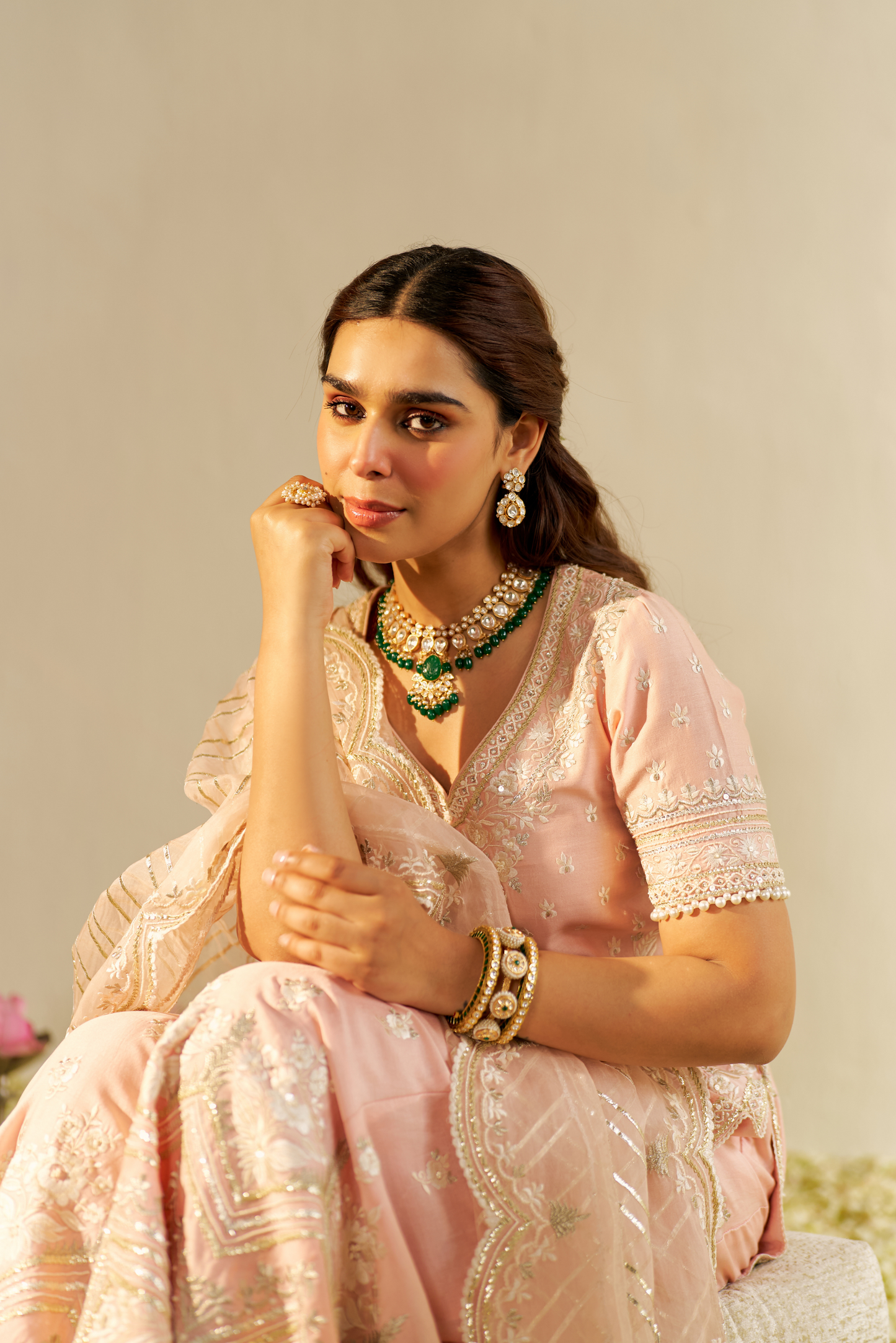 Sameeha - Off Rose Short Kurta With Sharara