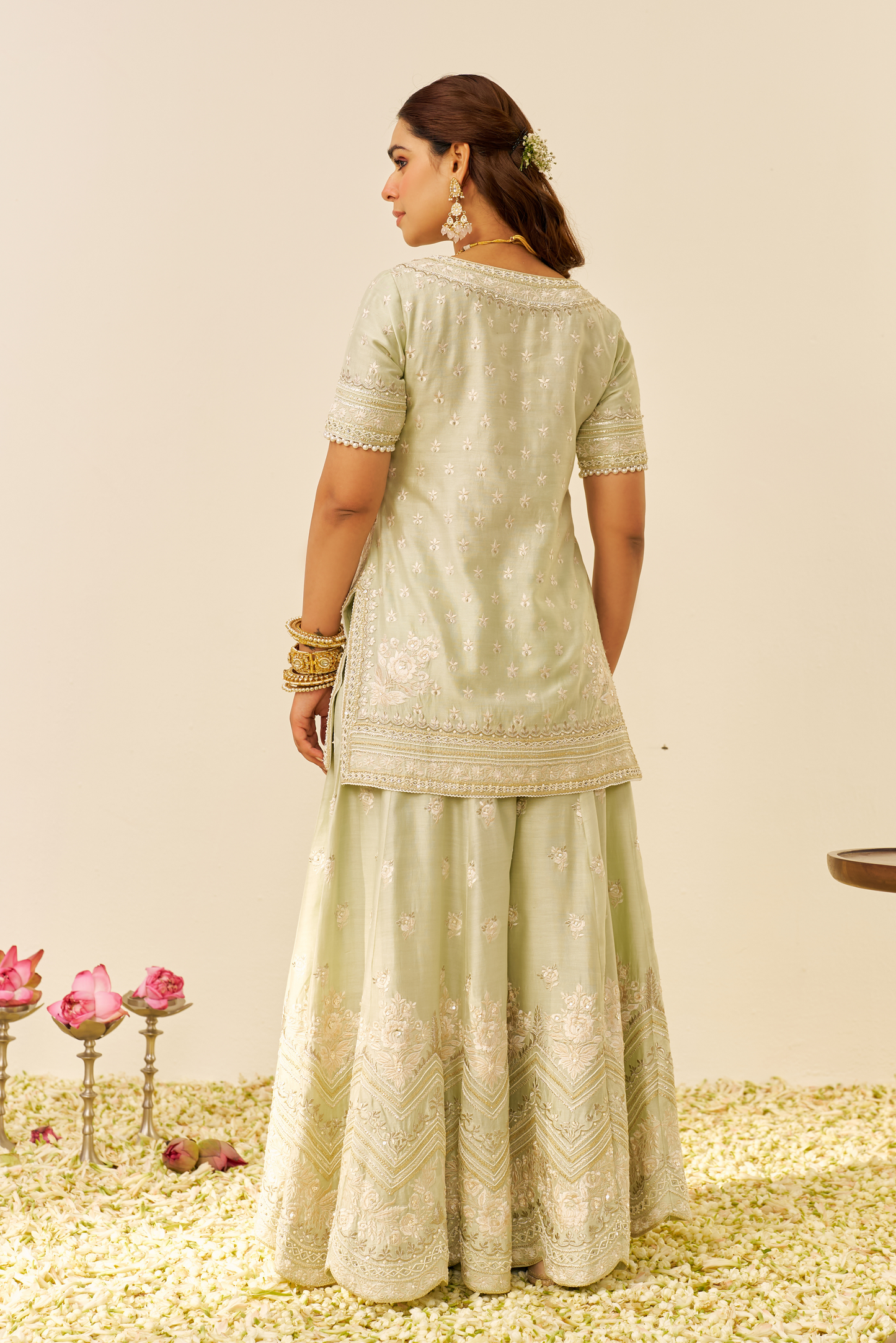 Sameeha - Mint Green Short Kurta With Sharara