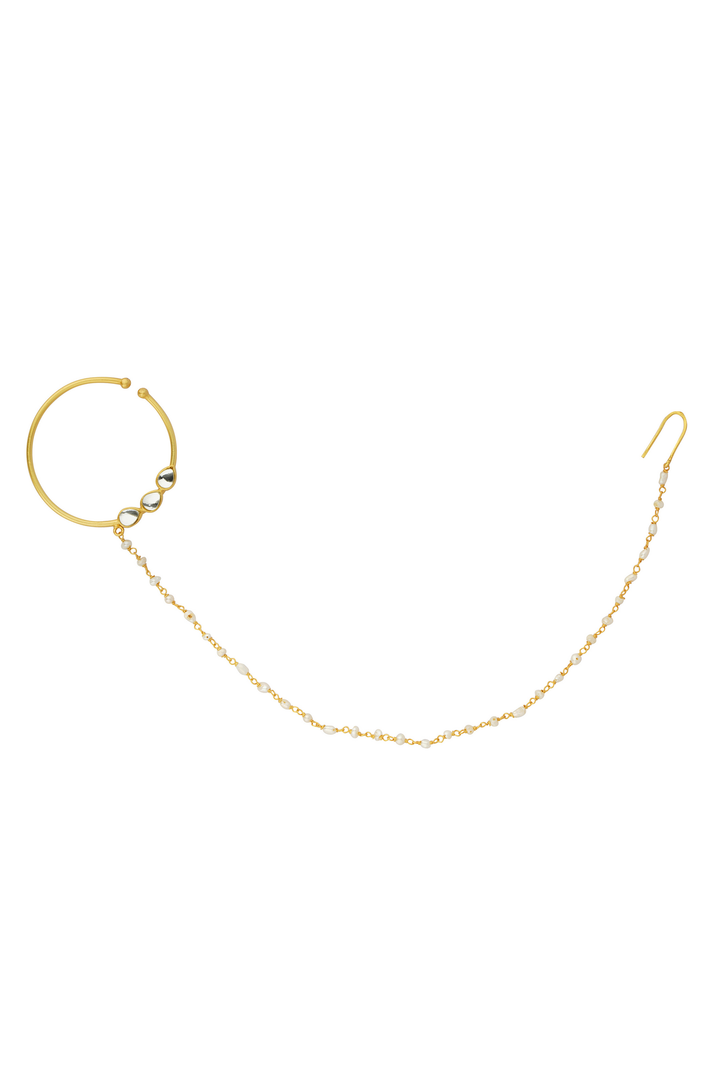 Delicate Dream Nose RIng with Mirror Polki and Pearls