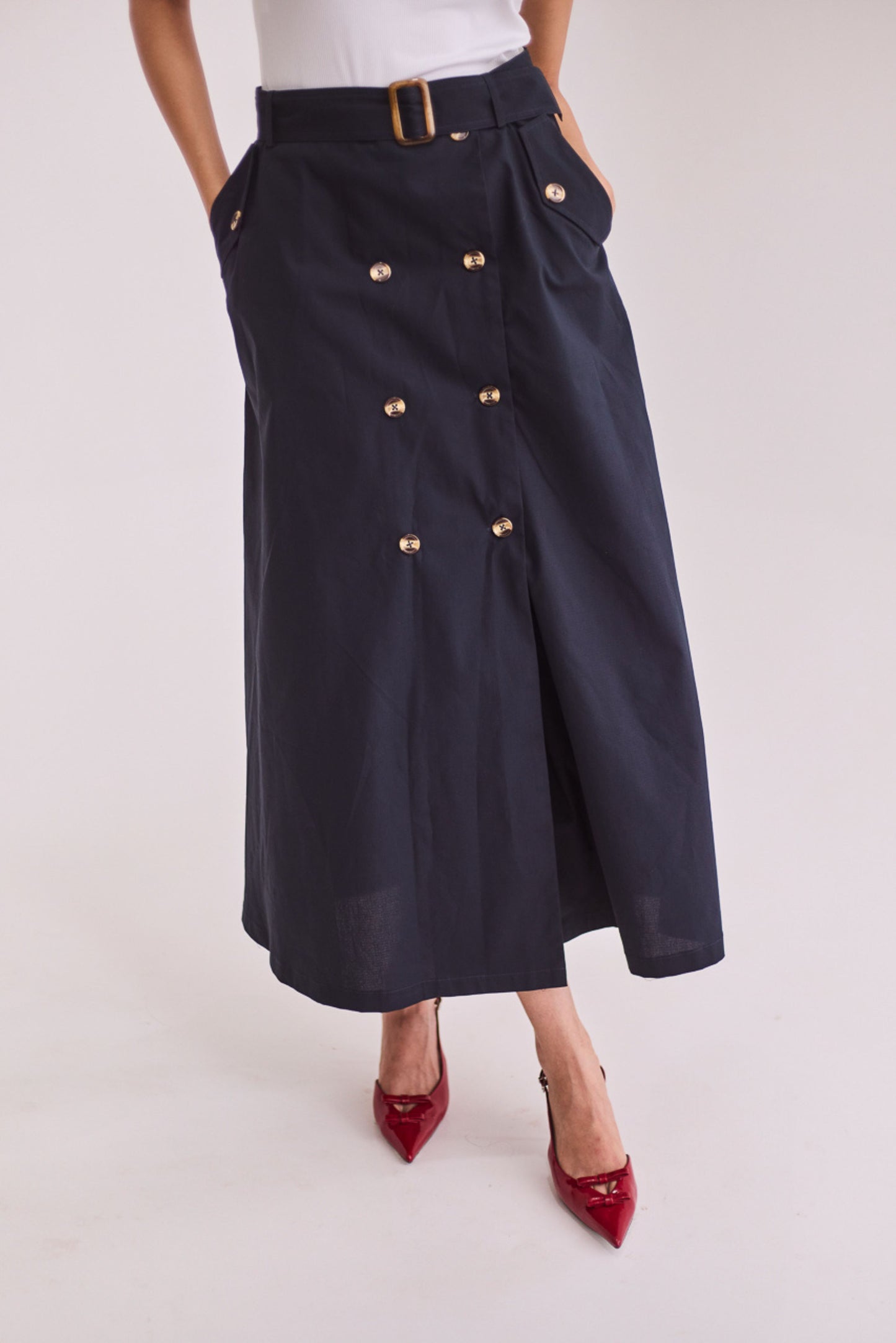 Navy Blue Trench Coat & Skirt Set