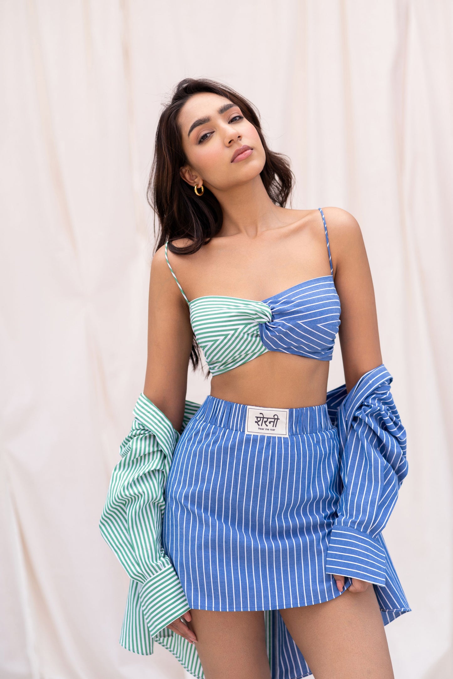 Half & Half Striped Set with Crop Top