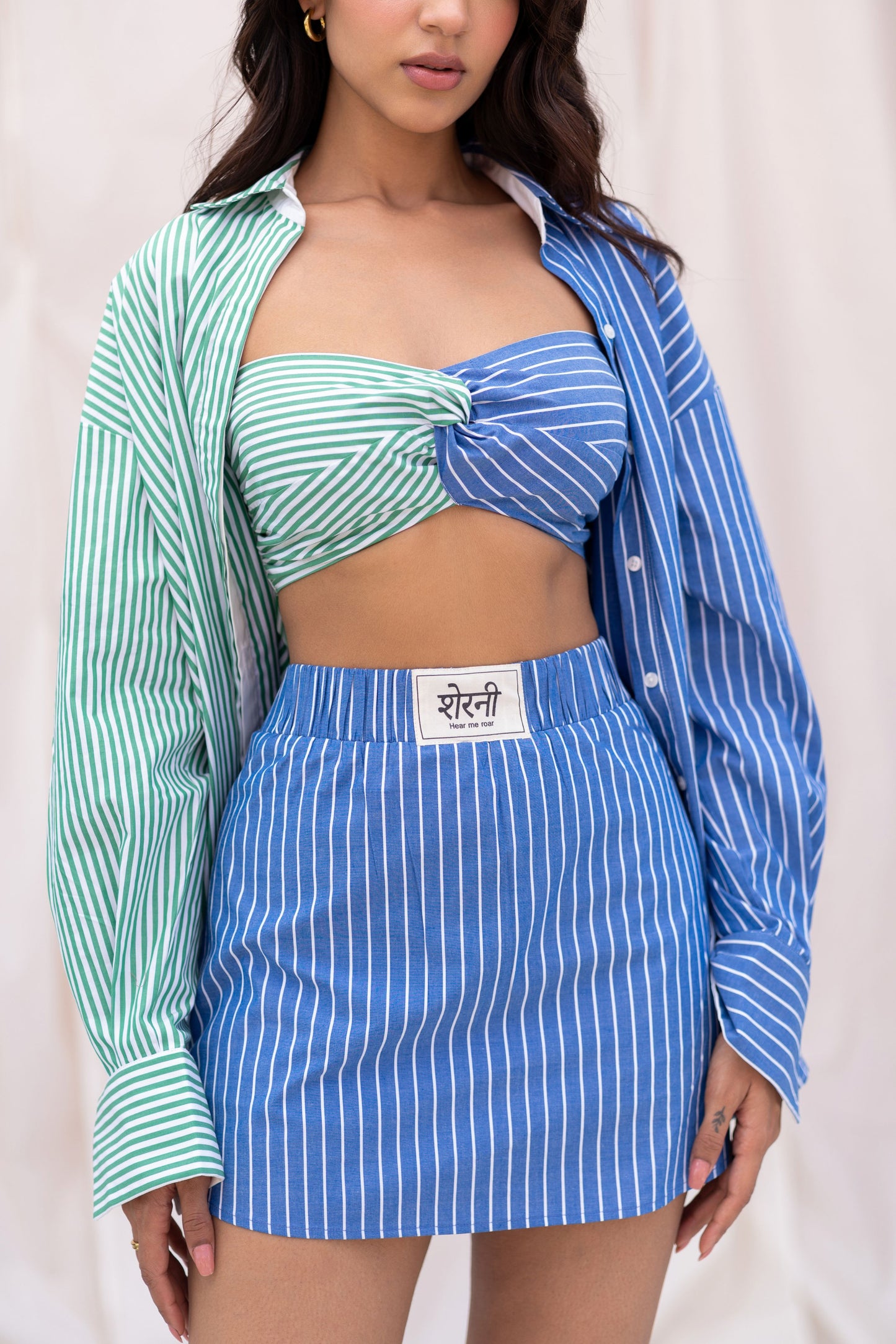 Half & Half Striped Set with Crop Top
