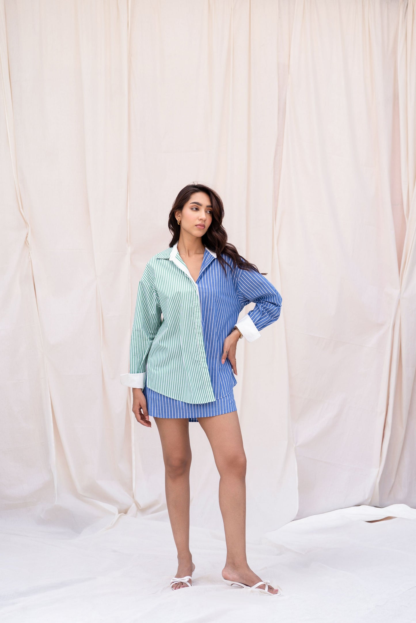 Half & Half Striped Set with Crop Top