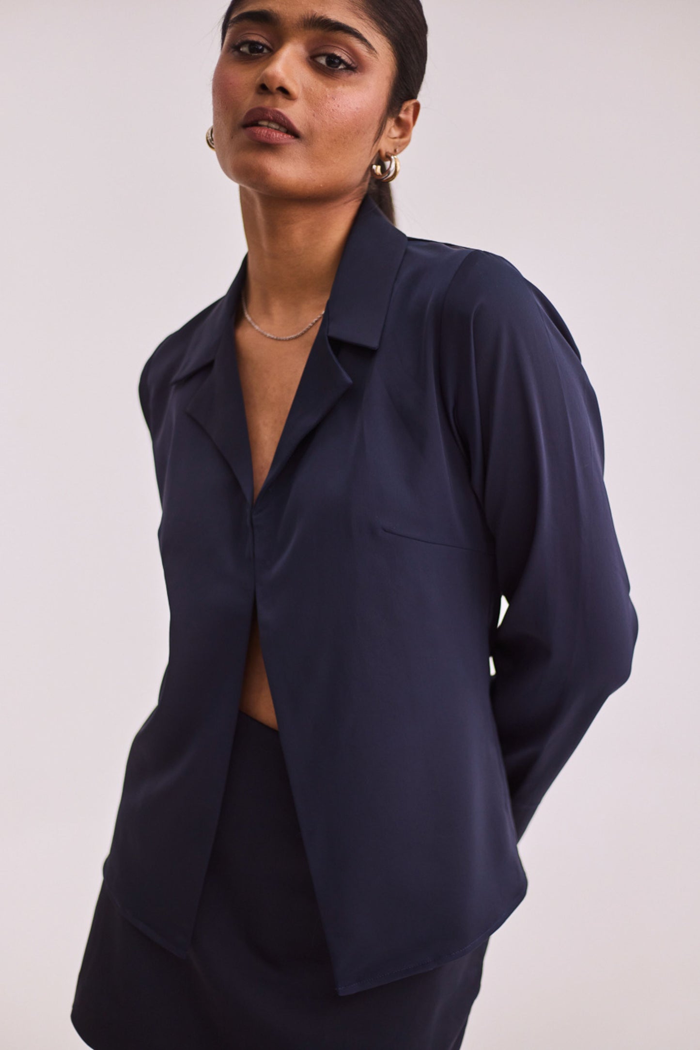 Navy Blue Satin Shirt