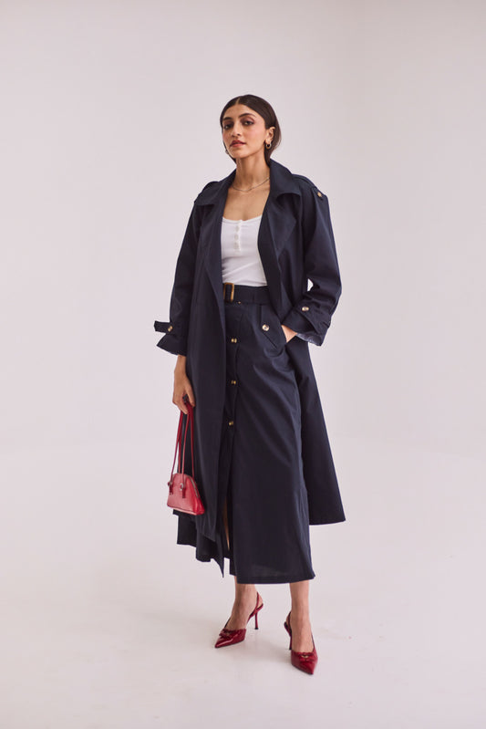Navy Blue Trench Coat Set