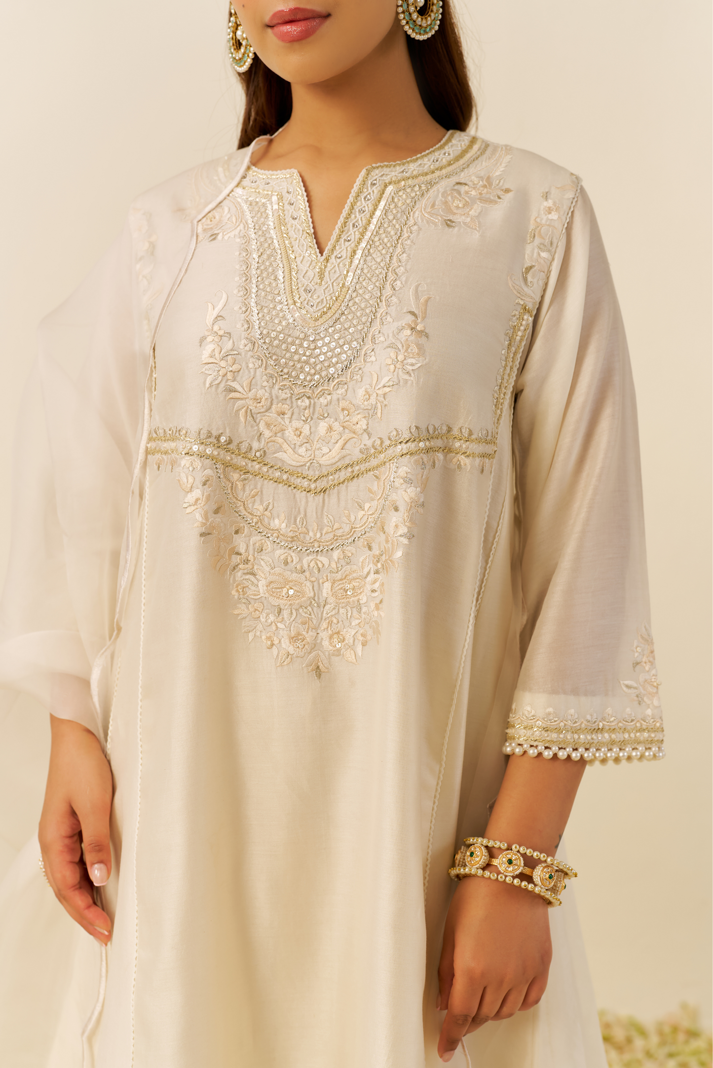 Aiza - Daisy Ivory Short Chauga With Salwar with Dupatta