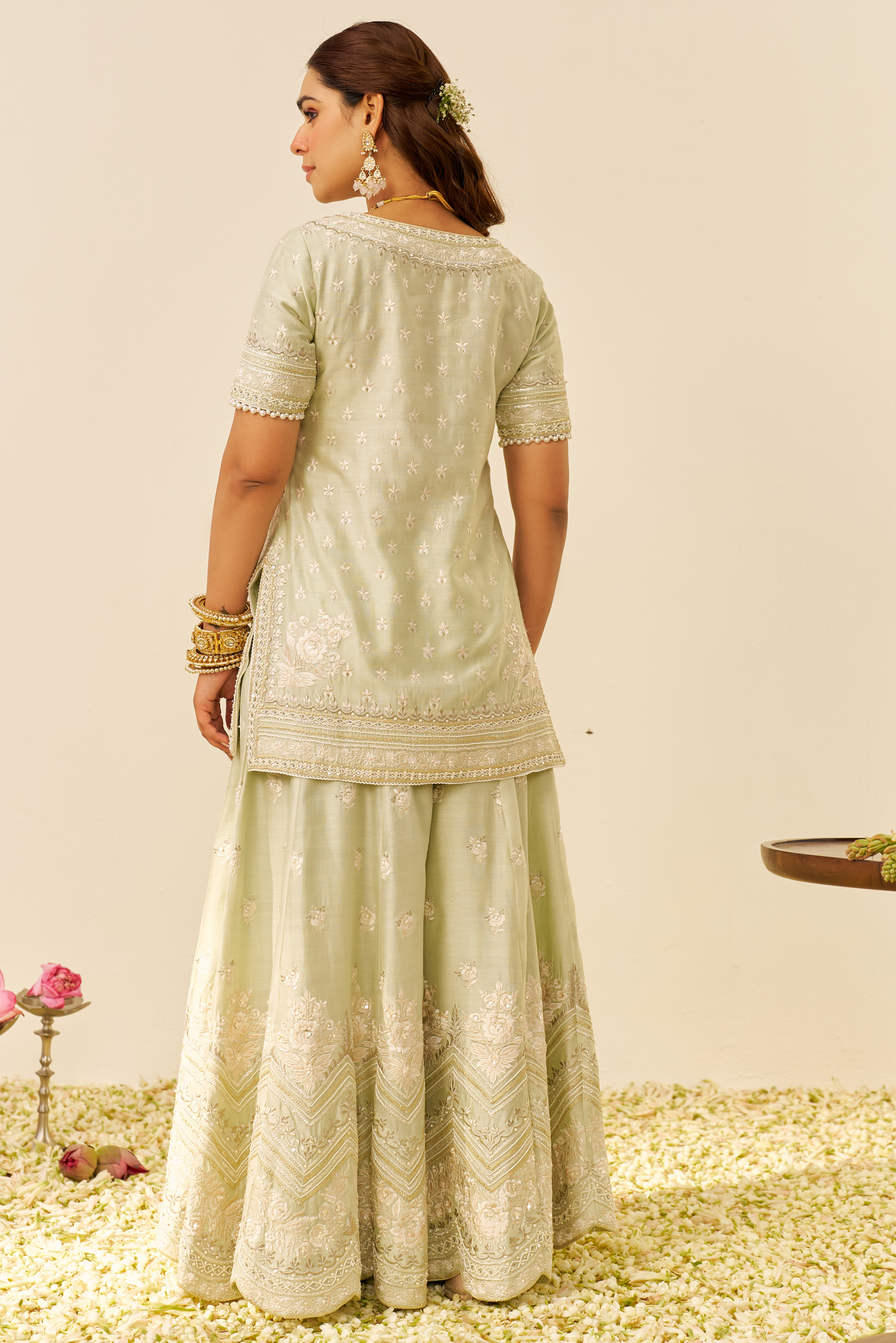 Sameeha - Mint Green Short Kurta With Sharara With Dupatta