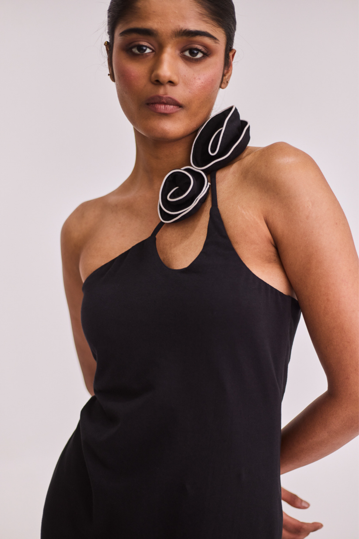 Black Maxi Dress with Rose Detailing