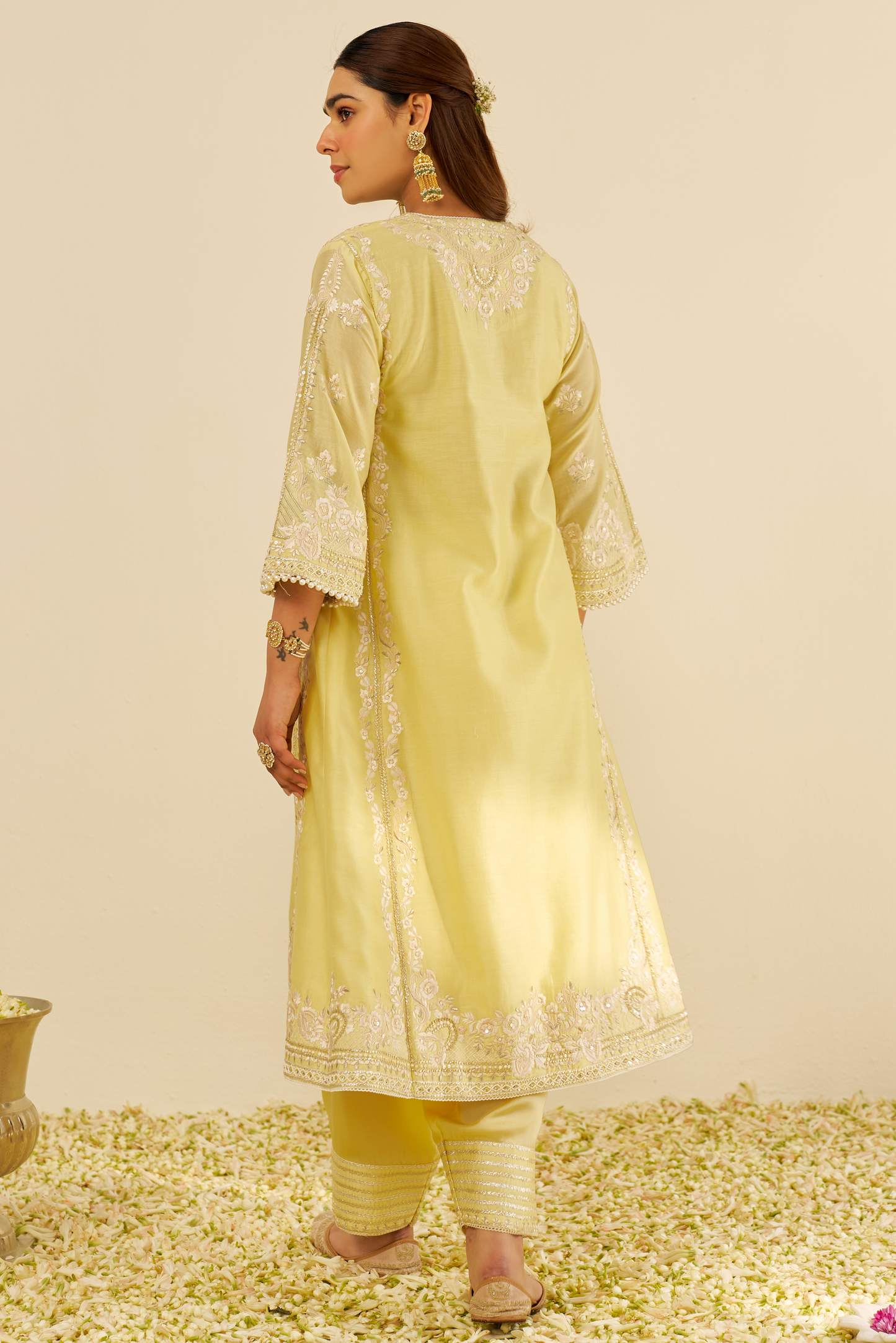 Maziya - Lemon Yellow Long Chauga With Salwar And Dupatta