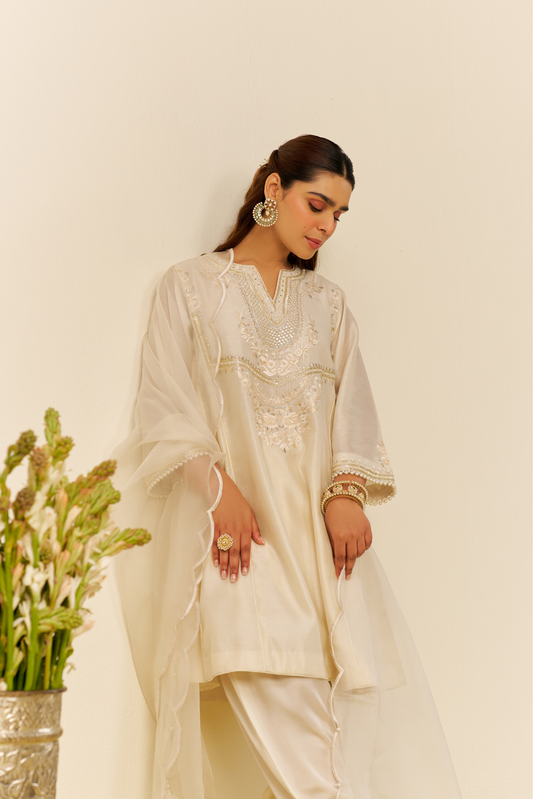 Aiza - Daisy Ivory Short Chauga With Salwar with Dupatta